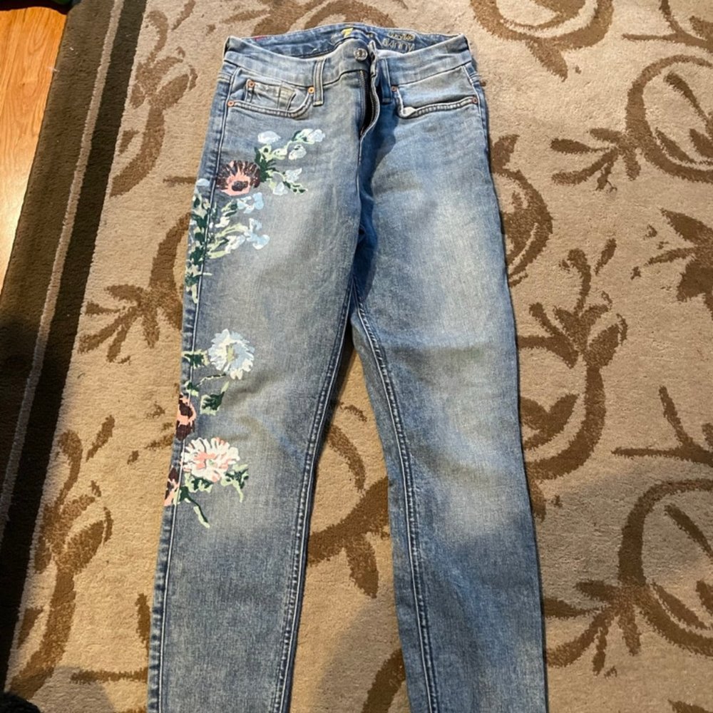 7 For All Mankind Limited Edition Hand Painted Floral Jeans